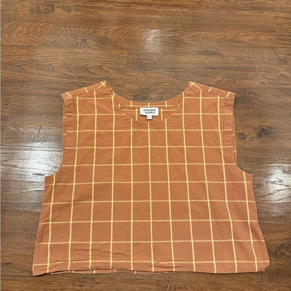 Known Supply Rust Orange Windowpane Cropped Tank
